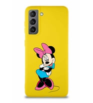 Samsung Galaxy S21 Soft Premier Kapak Minnie Mouse-D Tasarımlı Silikon Kılıf - Sarı (Şeffaf)