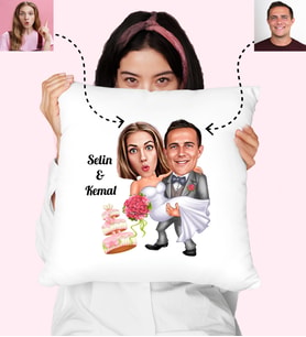 Gelin Damat Pastalı Karikatürlü Kişiye Özel Yastık