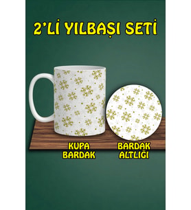 Yılbaşı Temalı Kupa ve Bardak Altlığı Seti