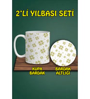 Yılbaşı Temalı Kupa ve Bardak Altlığı Seti
