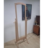 Ayna 12931 OVAL Dikdörtgen Boy Ahşap Kayın MDF HAM Natüre Klasik Mobilya El Yapım (Krem)