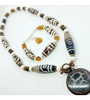 Septarian Tibet Akik Kaplangözü Mercan el yapımı kolye