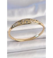 Pirinç Gold Renk Zirkon Taşlı Hilal İşleme Mavi Taşlı Yıldız Detay Kadın Kelepçe - TJ-BB6920
