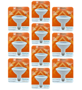 (10 Adet) Osaka 14W (100W) Ilık Beyaz (Günışığı) (4000K) E27 Duylu (Kalın Duy) Led PAR30 Ampul