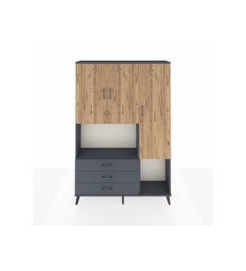 Arges Dolap 6 Raflı 3 Çekmeceli 3 Kapaklı 132x30x195 Antrasit-Çam/Antrasit