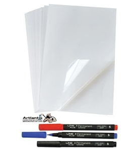 Asetat Kağıdı 25 Adet Pvc ve Asetat Kalemi S Siyah Mavi Kırmızı 1 Paket Fotokopi Asetatı Şeffaf Transparan 100 Mikron