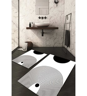 Dijital Baskılı Kaymaz Taban Yıkanabilir 2'li Klozet Takımı Banyo Paspası NDKZ-HT-1101 (Beyaz-Siyah)