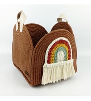 Woodycord El Yapımı Makrome ve El Örgüsü Gökkuşağı Süslemeli Hasır Sepet Düzenleyici Organizer