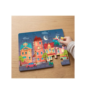 Renkli Binalar Tasarımlı 24 Parça Ahşap Çocuk Puzzle MPK0148