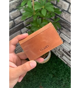 Guard Antik Taba Renk Hakiki Deri Mini Kredi Kartlık (Renksiz)