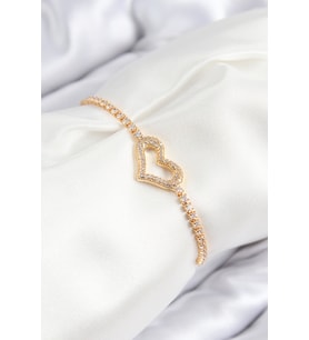 Pirinç Zirkon Taşlı Kalp Model Gold Renk Asansörlü Kadın Bileklik 5886 - HPSBYI9440-1445