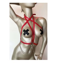 T-shirt Üzeri Deri Aksesuar, Gömlek Üzeri Şık Deri Harness (Kırmızı)