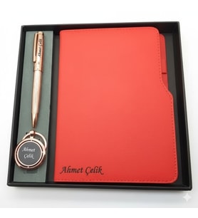 Signator® Codex  N359 Kişiye Özel Defterli Set - İsme Özel Rose Gold Kalem + İsme Özel Kırmızı Defter + İsme Özel Anahtarlık  İsme Özel Kutusunda Hediyelik Set (Karışık)