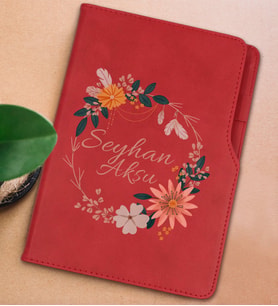 BK Gift Kişiye Özel Çiçek Tasarımlı Kırmızı Termo Deri Not Defteri 15x21cm-20