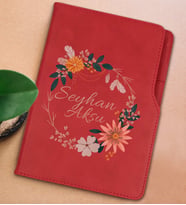 BK Gift Kişiye Özel Çiçek Tasarımlı Kırmızı Termo Deri Not Defteri 15x21cm-20