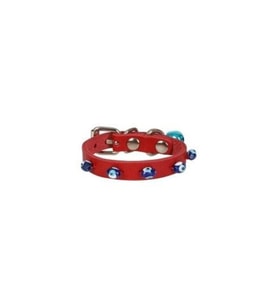 Cattie Gerçek Deriden El Yapımı Boncuklu Kedi Boyun Tasması 1x18-22cm - Red