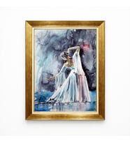 Tablore Estetik Balerin Dansçı Suluboya Tablo - Modern Sanat Gold Çerçeveli Salon Duvar Resmi