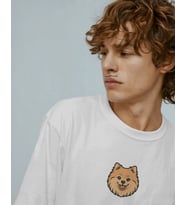 Pomeranian (Pofuduk Spitz) Köpek Baskılı Unisex Oversize Tişört – Minimal Sevimli Tasarım (Beyaz)