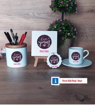 Love Yourself Hediye Seti Dekoratif Taş, Kalemlik, Ahşap Altlıklı Türk Kahvesi Fincanı, Ahşap Anahtarlık Hediye (Model 2)