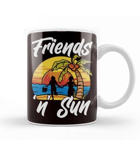 Sun Friends Island Vacation Beach Tanning Sunbathing Tan Kupa Bardak Porselen