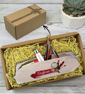 BK Gift Kişiye Özel İsimli Kalemlik Keten Makyaj Çantası-5, Anneler Günü Hediyesi, Doğum Günü Hediyesi, Sevgiliye Hediye