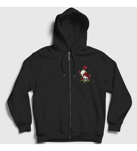 Presmono Unisex Siyah Roses And Skulls Fermuarlı Kapüşonlu Sweatshirt 353770tt