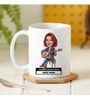 Bağlama Sanatçısı Müzisyen Kadın Karikatürlü Kupa Bardak
