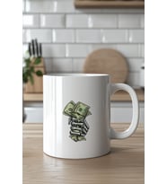 Dolar Tasarımlı 330ml Baskılı Beyaz Seramik Kupa Bardak