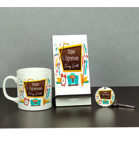 Süper Öğretmen Üçlü Set (Kupa + Telefon Standı + Anahtarlık)