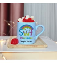Sınıf Öğretmeni Tasarımlı Kişiye Özel Mavi Türk Kahvesi Fincan