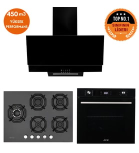 Eminçelik ve AFM TECH Markalı / LUXO 5 Gözlü 1'WOK Siyah Ankastre Set ( 22 385 + FM7700 + FM3250 )