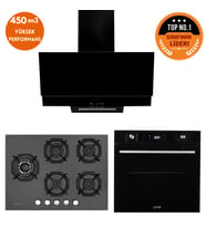 Eminçelik ve AFM TECH Markalı / LUXO 5 Gözlü 1'WOK Siyah Ankastre Set ( 22 385 + FM7700 + FM3250 )