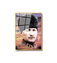 Dikey Çerçeveli Cam Cam Ata 004 Modern Ev Dekoru Duvar Sanatı Ev Ofis Tablosu (Altın)