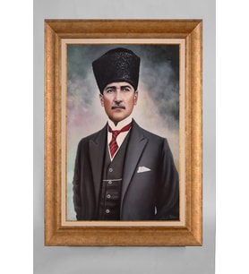 Çerçeveli Paspartulu Atatürk Tablo a512 (Gold)
