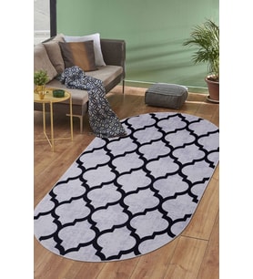 Dijidekor Halı Gri Maça Yıkanabilir Saçaksız Oval Kesme İnce Yolluk Kilim Salon Halısı Modelleri