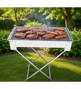 Dorello Paslanmaz Çelik Mangal, Katlanabilir Ayaklı, 80 cm, Izgara Dahil, Açık Hava Kullanımı için
