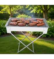 Dorello Paslanmaz Çelik Mangal, Katlanabilir Ayaklı, 80 cm, Izgara Dahil, Açık Hava Kullanımı için