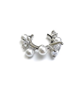 Earcuff Sıkıştırmalı Pirinç Kıkırdak Küpe İncili Taşlı Gümüş Renk