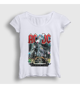 Presmono Kadın Beyaz Black Ice Train AC/DC T-Shirt 6013tt