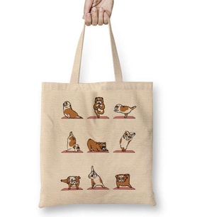 Bulldog Yoga Pug Köpek Bez Çanta Uzun Saplı