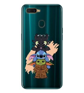 Oppo A5S/AX7/A12 Uyumlu Sevimli Baby Yoda ve Stitch Desenli Şeffaf Telefon Kılıfı