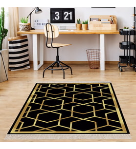 Gold Geometrik Desenli Dijital Baskı Yıkanabilir Kaymaz Taban Salon Halısı ve Yolluk