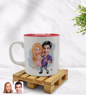 BK Gift Kişiye Özel Sevgililer Karikatürlü İçi Kırmızı Renkli Kupa Bardak Model 3
