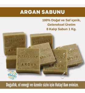 Bitkiselce Saf ve doğal içeriklerle Argan Sabunu  950 gr (8 Kalıp)
