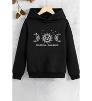 Çocuk Celestial Sun Moon Baskılı Sweatshirt (Siyah)