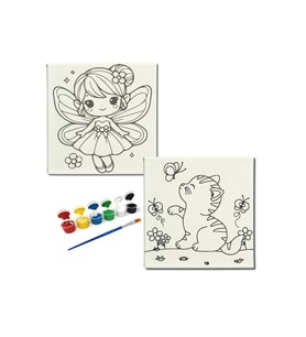 Okul Etkinliği-2'li Tuval Boyama Seti. 20x20 Cm Uv Baskı 6 Akrilik Boya 1 Fırça-model-170