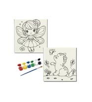 Okul Etkinliği-2'li Tuval Boyama Seti. 20x20 Cm Uv Baskı 6 Akrilik Boya 1 Fırça-model-170