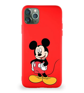Apple iPhone 11 Pro Max Soft Premier Kapak Mickey Mouse-E Tasarımlı Silikon Kılıf - Kırmızı (Şeffaf)