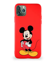 Apple iPhone 11 Pro Max Soft Premier Kapak Mickey Mouse-E Tasarımlı Silikon Kılıf - Kırmızı (Şeffaf)