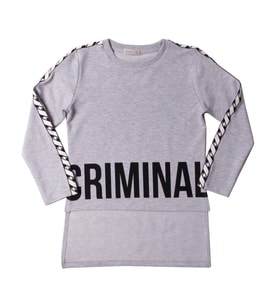 Toontoy Kız Çocuk Criminal Baskılı İki Kolu Şeritli Tişört ( Gri-Melanj)